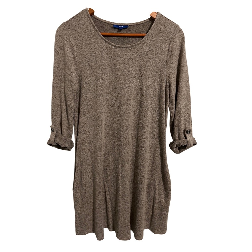 Apt. 9 Mocha‎ Sweater Dress Long or Rolled Sleeves with Button Strap Women's Med